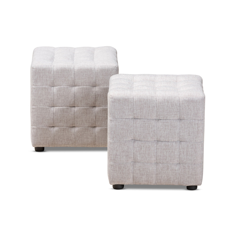 Baxton Studio - Elladio Set of 2 Ottomans in Grayish Beige - BBT5127-Greyish Beige-Otto view 1