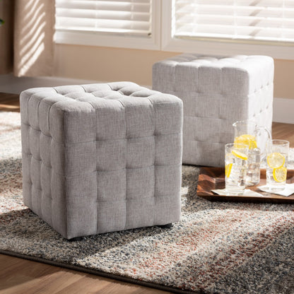 Baxton Studio - Elladio Set of 2 Ottomans in Grayish Beige - BBT5127-Greyish Beige-Otto view 3