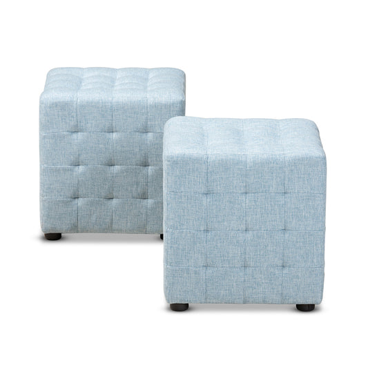 Baxton Studio - Elladio Set of 2 Ottomans in Light Blue - BBT5127-Light Blue-Otto view 1