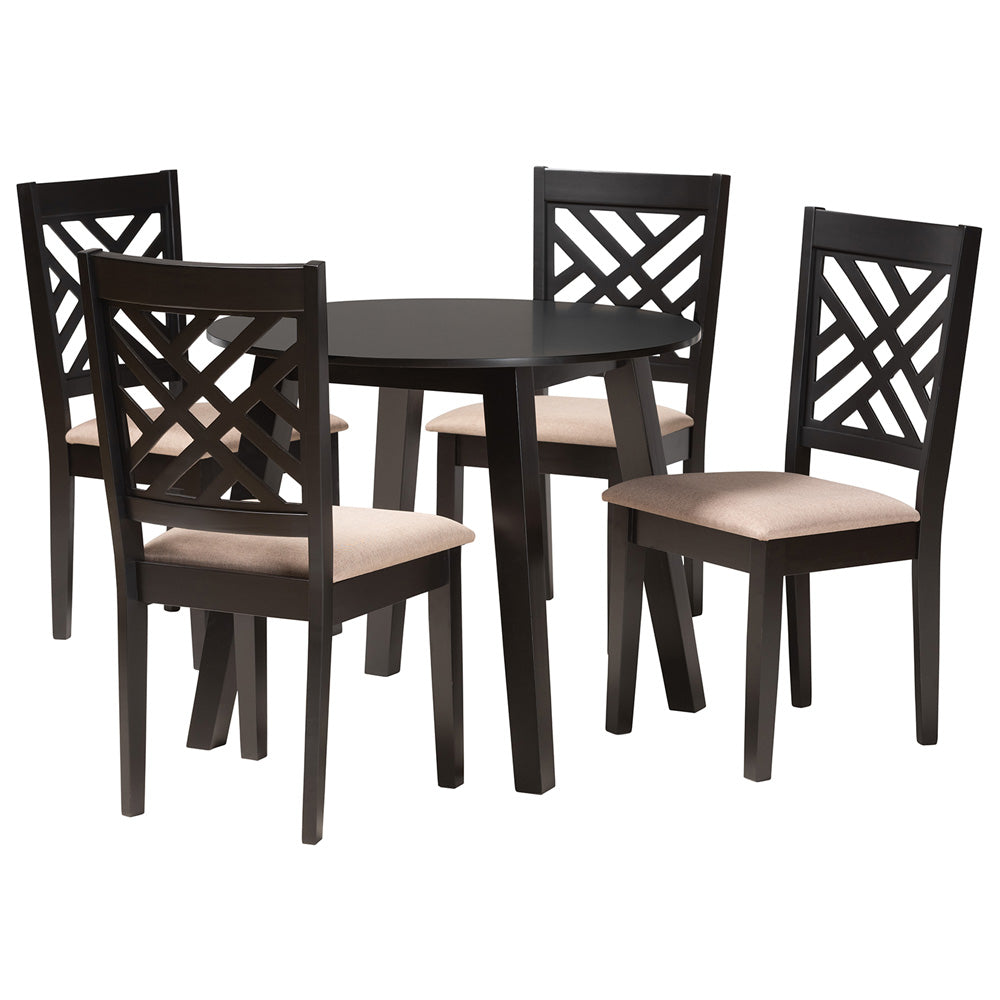 Baxton Studio - Ellie Dining Set in Beige/Dark Brown - Ellie-Sand/Dark Brown-5PC Dining Set view 1