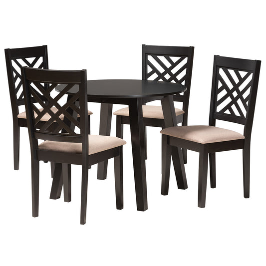 Baxton Studio - Ellie Dining Set in Beige/Dark Brown - Ellie-Sand/Dark Brown-5PC Dining Set view 1