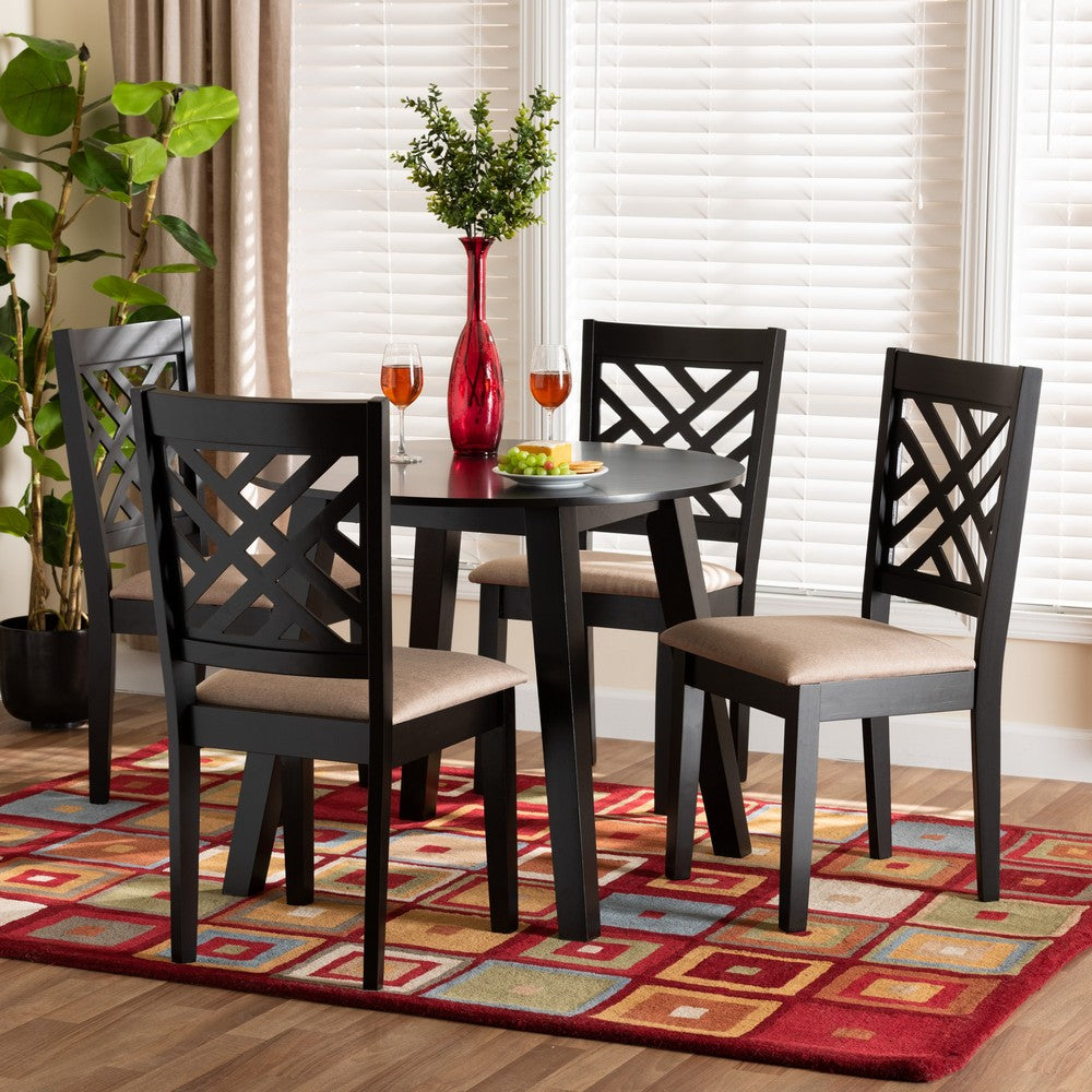 Baxton Studio - Ellie Dining Set in Beige/Dark Brown - Ellie-Sand/Dark Brown-5PC Dining Set view 8