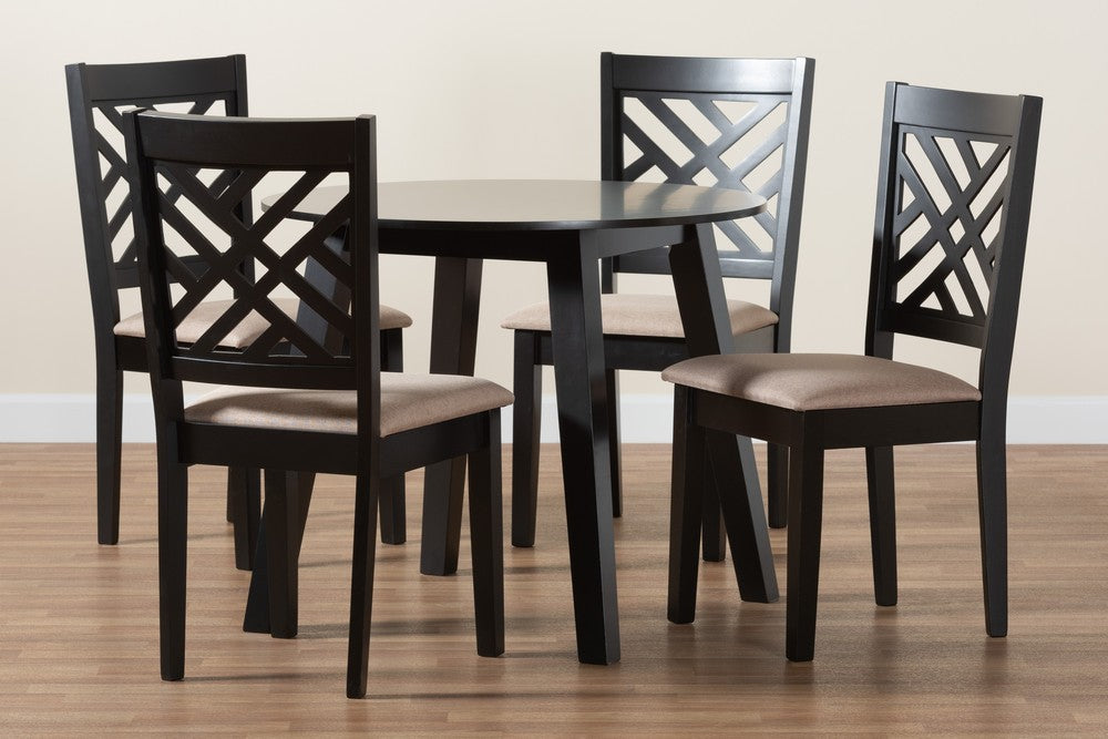 Baxton Studio - Ellie Dining Set in Beige/Dark Brown - Ellie-Sand/Dark Brown-5PC Dining Set view 9