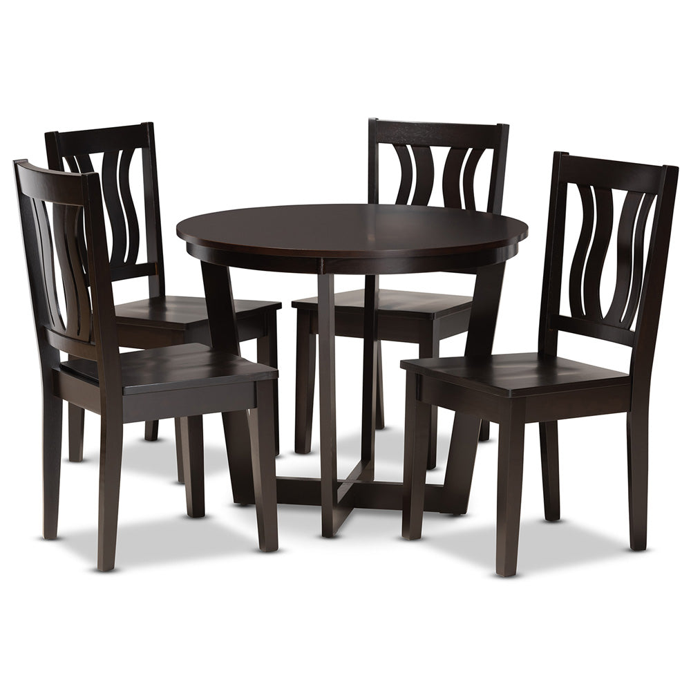 Baxton Studio - Elodia Dining Set in Dark Brown - Elodia-Dark Brown-5PC Dining Set view 1