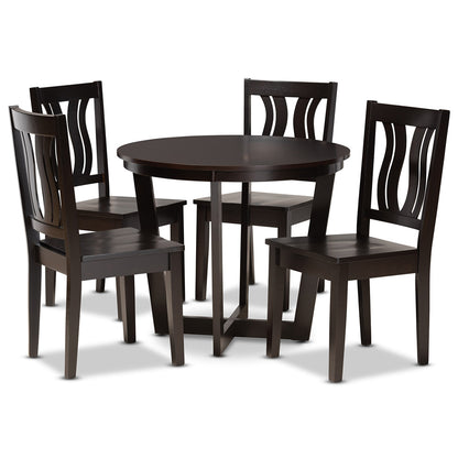 Baxton Studio - Elodia Dining Set in Dark Brown - Elodia-Dark Brown-5PC Dining Set view 1