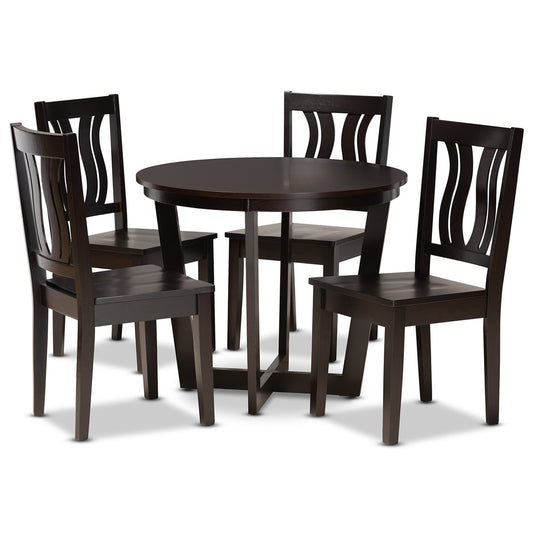 Baxton Studio - Elodia Dining Set in Dark Brown - Elodia-Dark Brown-5PC Dining Set view 1