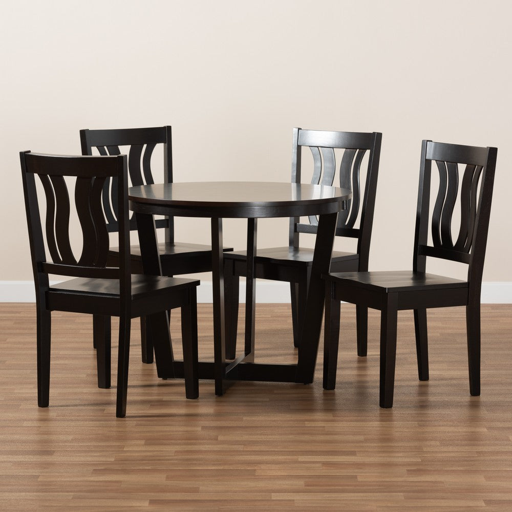 Baxton Studio - Elodia Dining Set in Dark Brown - Elodia-Dark Brown-5PC Dining Set view 8