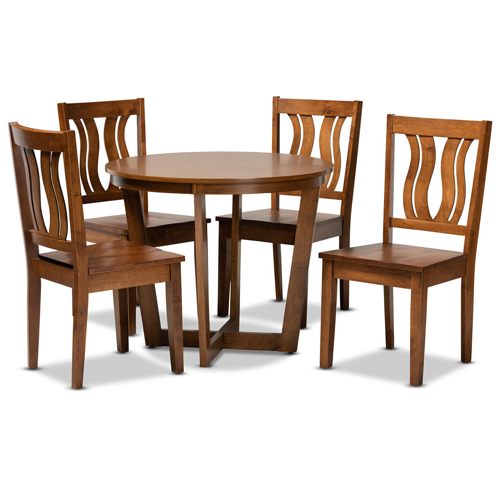 Baxton Studio - Elodia Dining Set in Walnut Brown - Elodia-Walnut-5PC Dining Set view 1