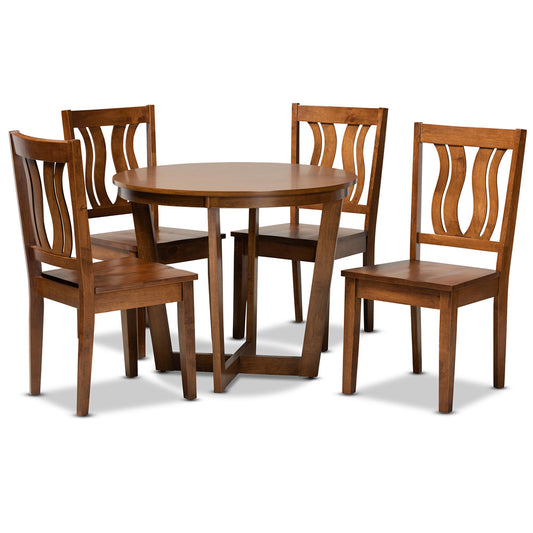 Baxton Studio - Elodia Dining Set in Walnut Brown - Elodia-Walnut-5PC Dining Set view 1