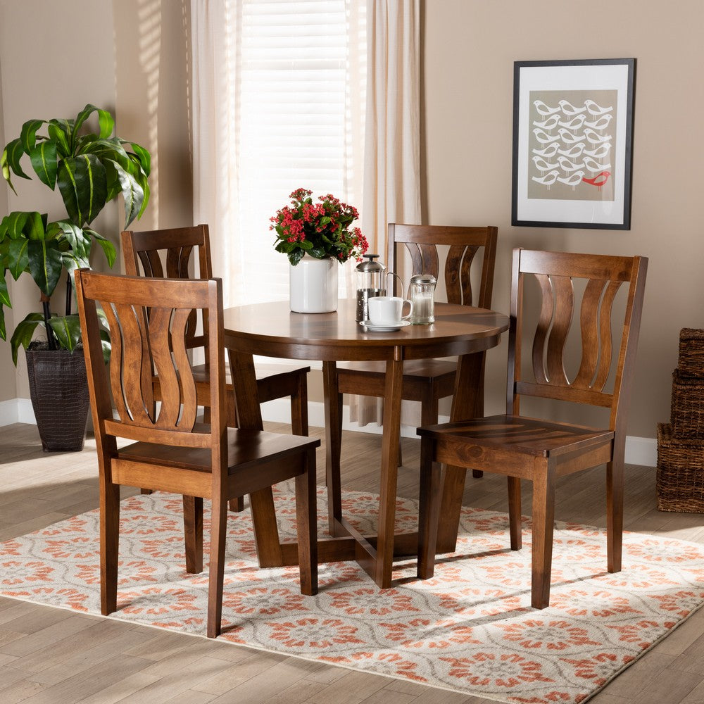 Baxton Studio - Elodia Dining Set in Walnut Brown - Elodia-Walnut-5PC Dining Set view 7