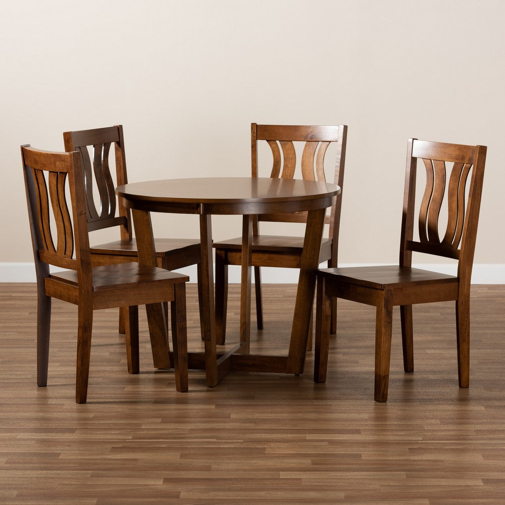 Baxton Studio - Elodia Dining Set in Walnut Brown - Elodia-Walnut-5PC Dining Set view 8