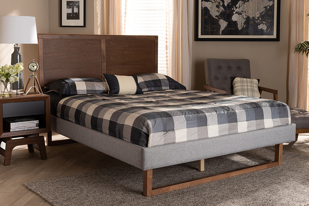Baxton Studio - Eloise Full Size Bed - Eloise-Light Grey/Ash Walnut-Full view 5
