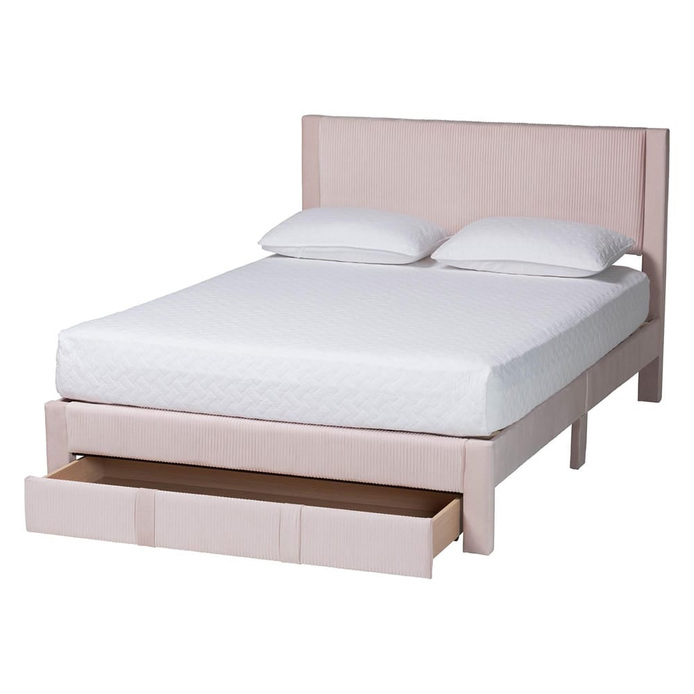 Baxton Studio - Elora Queen Size Bed in Light Pink - CFSP0839-A-Light Pink-Queen view 2