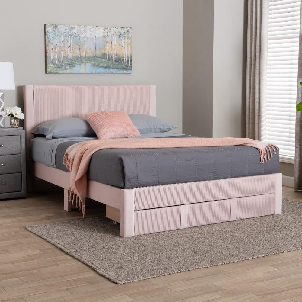 Baxton Studio - Elora Queen Size Bed in Light Pink - CFSP0839-A-Light Pink-Queen view 9