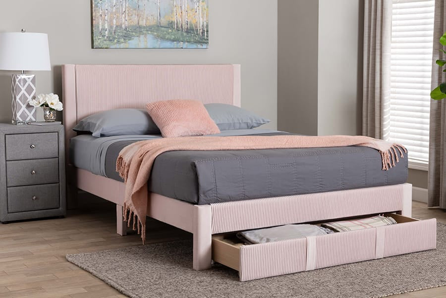 Baxton Studio - Elora Queen Size Bed in Light Pink - CFSP0839-A-Light Pink-Queen view 10