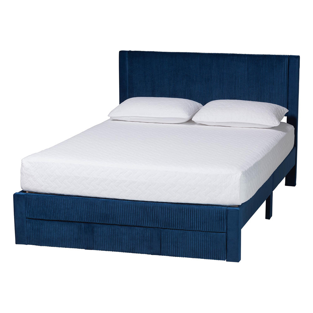 Baxton Studio - Elora Queen Size Bed in Navy Blue - CFSP0839-A-Navy Blue-Queen view 1