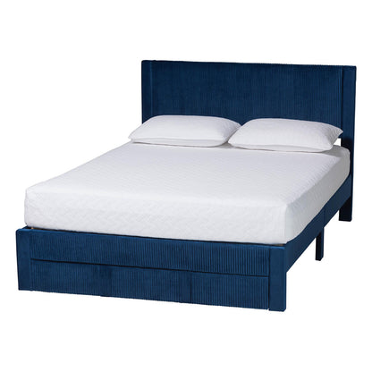 Baxton Studio - Elora Queen Size Bed in Navy Blue - CFSP0839-A-Navy Blue-Queen view 1