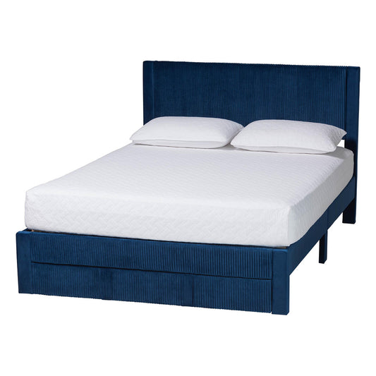 Baxton Studio - Elora Queen Size Bed in Navy Blue - CFSP0839-A-Navy Blue-Queen view 1
