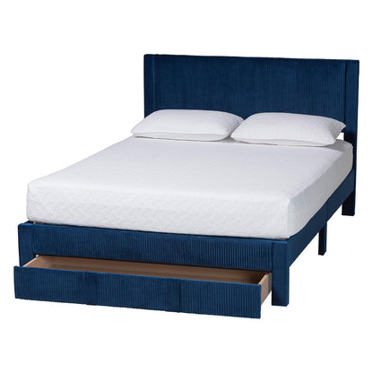Baxton Studio - Elora Queen Size Bed in Navy Blue - CFSP0839-A-Navy Blue-Queen view 2