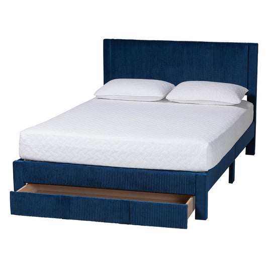 Baxton Studio - Elora Queen Size Bed in Navy Blue - CFSP0839-A-Navy Blue-Queen view 2
