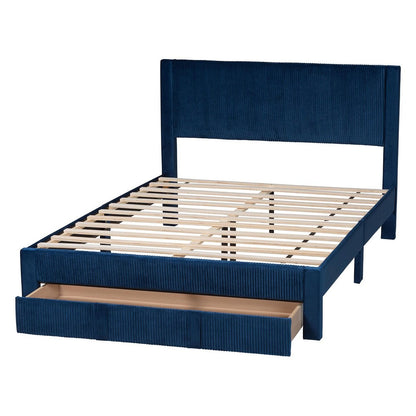 Baxton Studio - Elora Queen Size Bed in Navy Blue - CFSP0839-A-Navy Blue-Queen view 5
