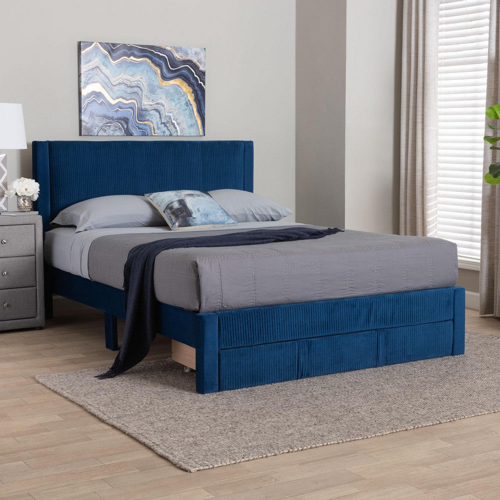 Baxton Studio - Elora Queen Size Bed in Navy Blue - CFSP0839-A-Navy Blue-Queen view 9
