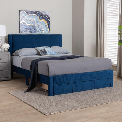 Baxton Studio - Elora Queen Size Bed in Navy Blue - CFSP0839-A-Navy Blue-Queen view 9