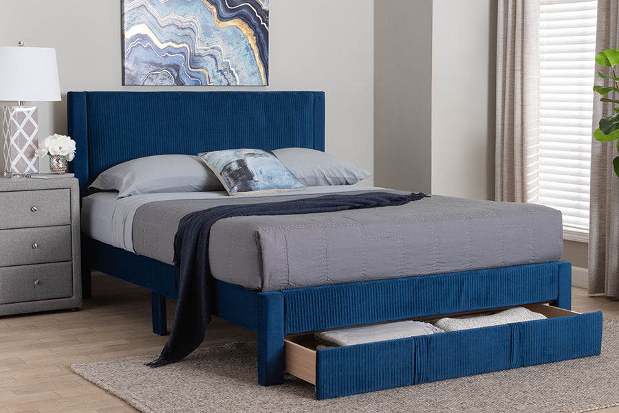 Baxton Studio - Elora Queen Size Bed in Navy Blue - CFSP0839-A-Navy Blue-Queen view 10