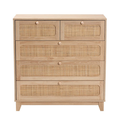 Baxton Studio - Elsbeth Storage Cabinet in Oak Brown/Natural Brown - LC22040704-Rattan-5DW Cabinet view 3