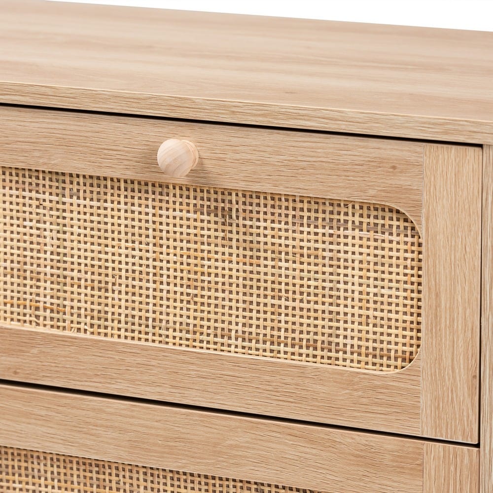 Baxton Studio - Elsbeth Storage Cabinet in Oak Brown/Natural Brown - LC22040704-Rattan-5DW Cabinet view 5