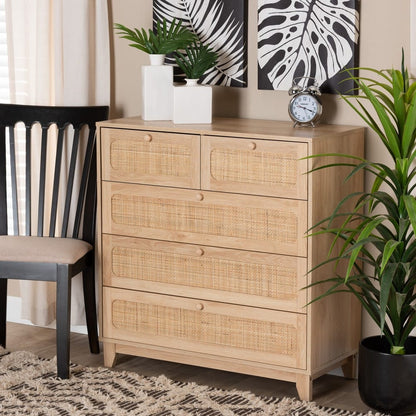 Baxton Studio - Elsbeth Storage Cabinet in Oak Brown/Natural Brown - LC22040704-Rattan-5DW Cabinet view 8