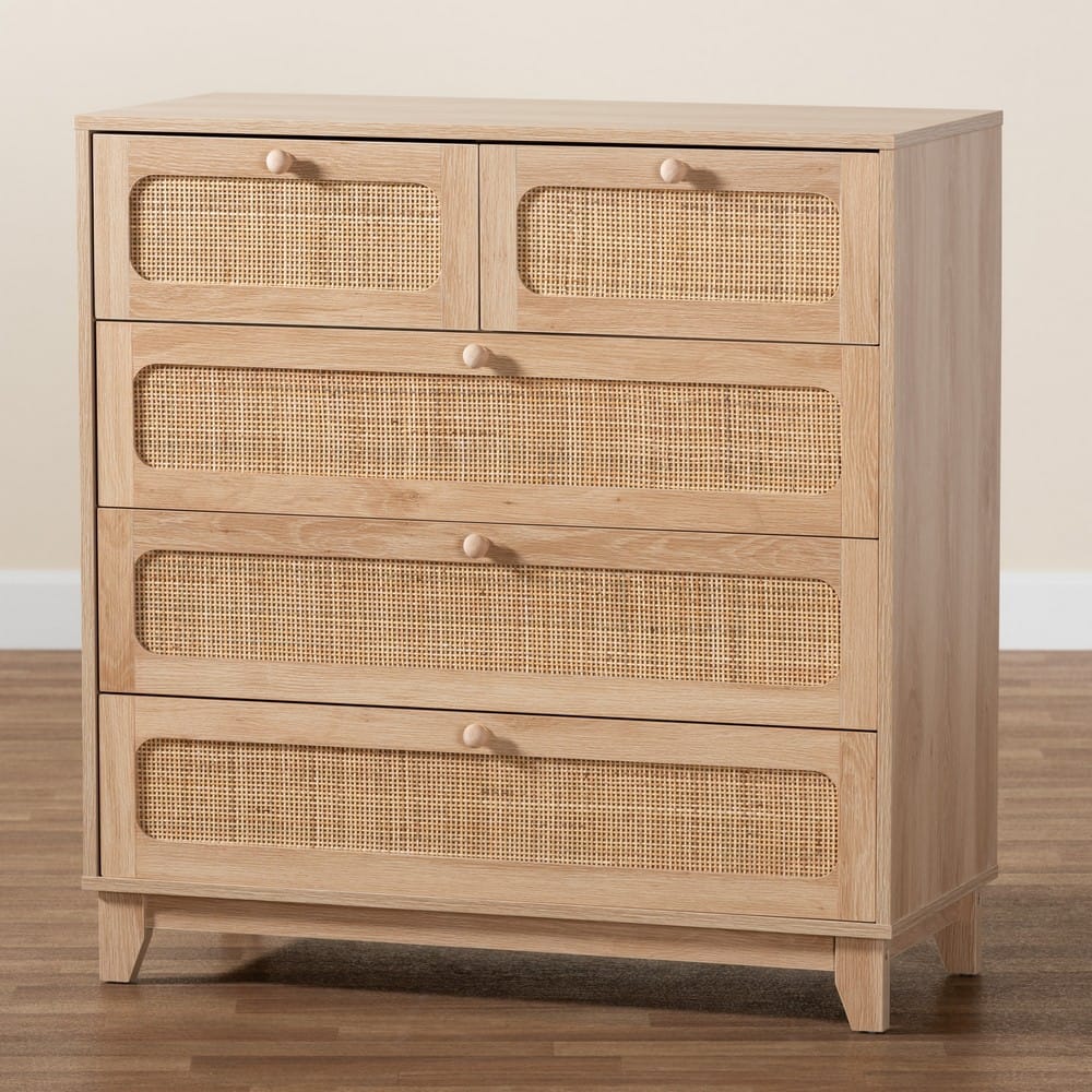 Baxton Studio - Elsbeth Storage Cabinet in Oak Brown/Natural Brown - LC22040704-Rattan-5DW Cabinet view 9