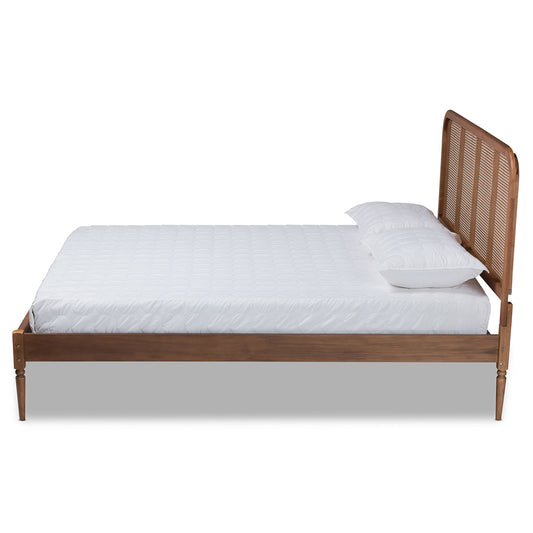 Baxton Studio - Elston Queen Size Bed in Brown/ash walnut - MG0056-Walnut Rattan/Walnut-Queen view 2