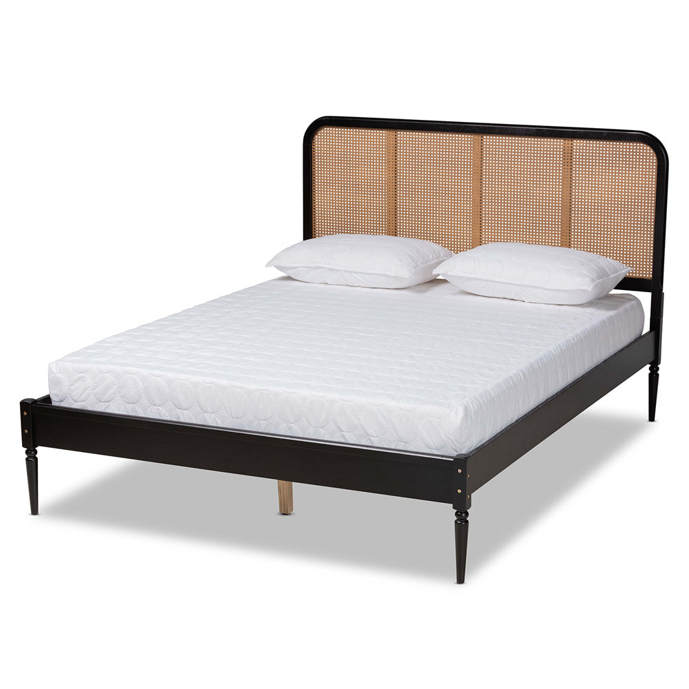 Baxton Studio - Elston Queen Size Bed in Brown/charcoal - MG0056-Walnut Rattan/Black-Queen view 1