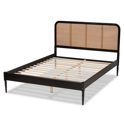 Baxton Studio - Elston Queen Size Bed in Brown/charcoal - MG0056-Walnut Rattan/Black-Queen view 3