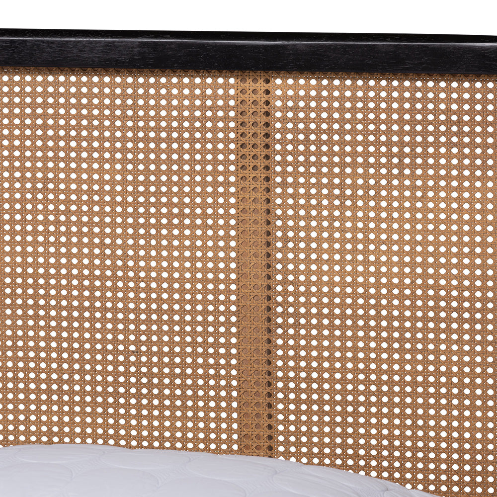 Baxton Studio - Elston Queen Size Bed in Brown/charcoal - MG0056-Walnut Rattan/Black-Queen view 4
