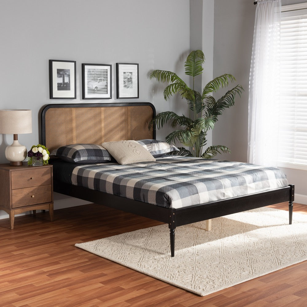 Baxton Studio - Elston Queen Size Bed in Brown/charcoal - MG0056-Walnut Rattan/Black-Queen view 7