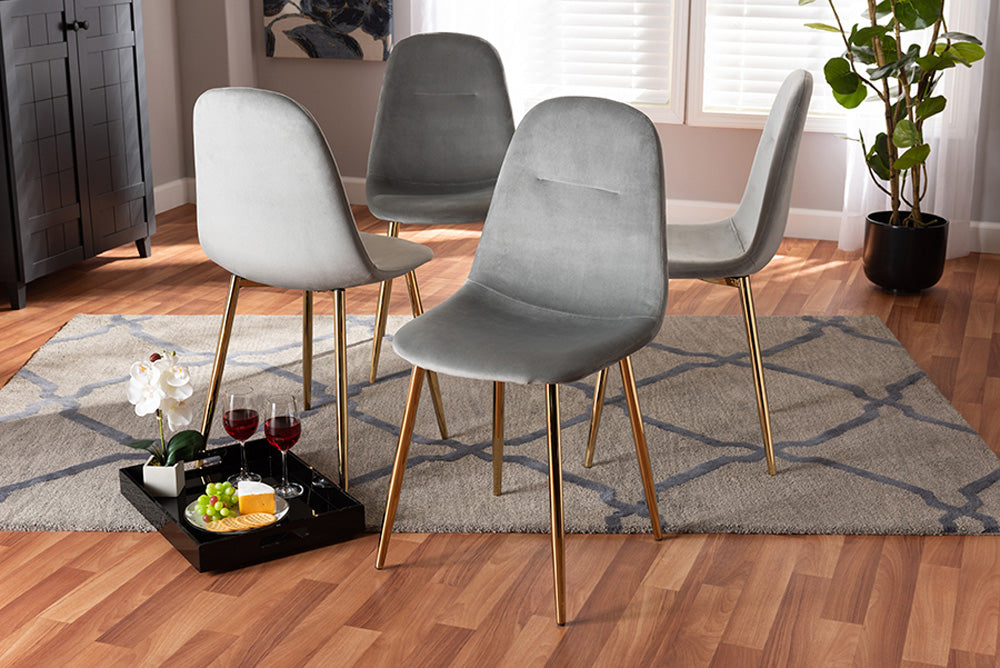 Baxton Studio - Elyse Dining Chair Set of 4 - DC150-Grey Velvet/Gold-DC view 5