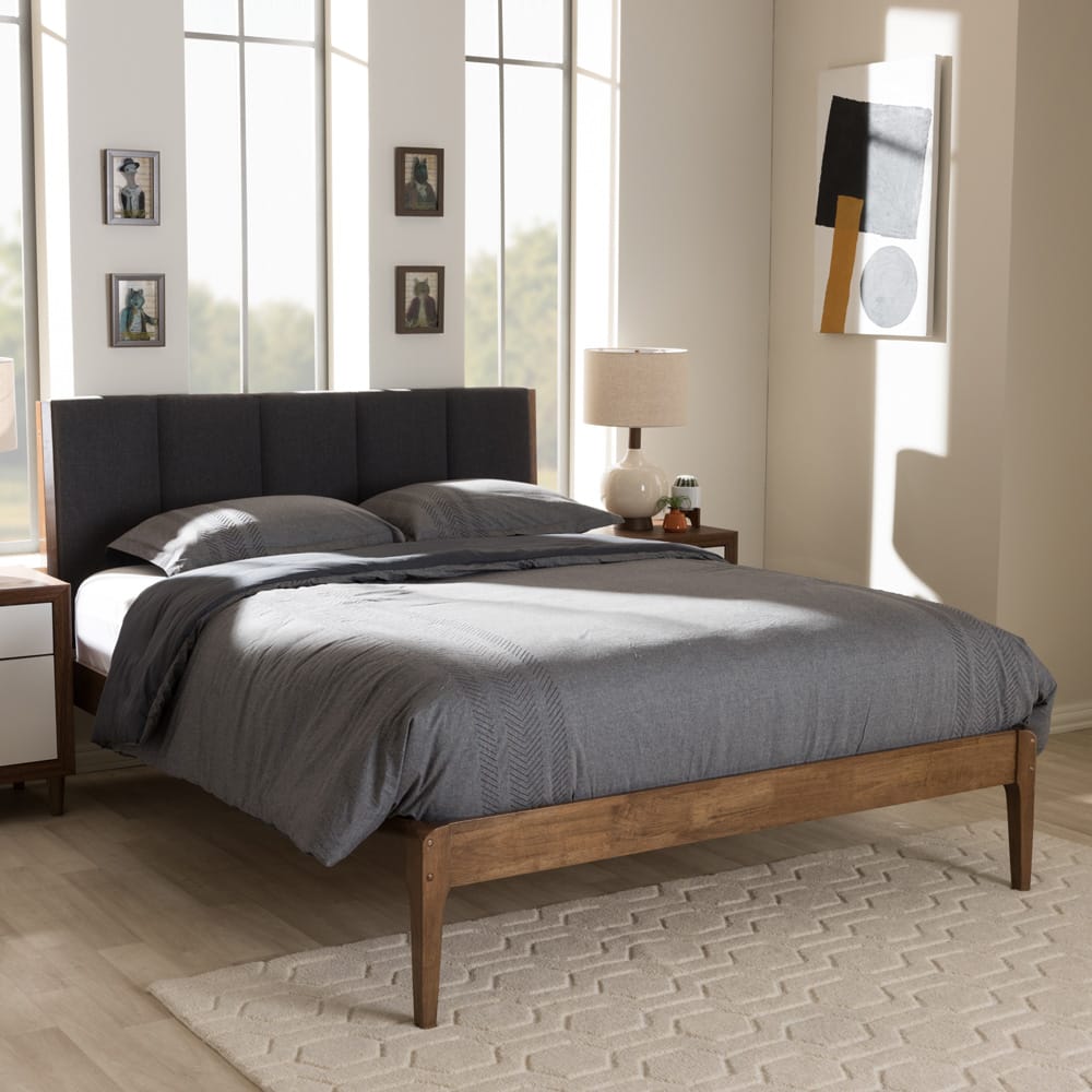 Baxton Studio - Ember Queen Size Bed in Grey/"Walnut" Brown - SW8063-Grey/Walnut-M7-Queen view 6