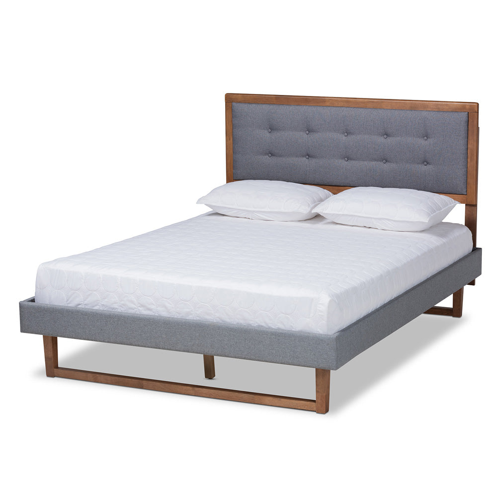 Baxton Studio - Emele Queen Size Bed in Dark Grey/Ash walnut - Emele-Dark Grey/Ash Walnut-Queen view 1