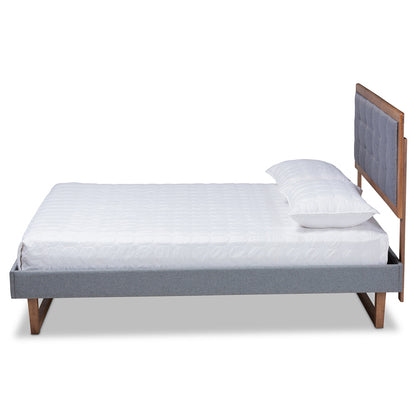 Baxton Studio - Emele Queen Size Bed in Dark Grey/Ash walnut - Emele-Dark Grey/Ash Walnut-Queen view 2