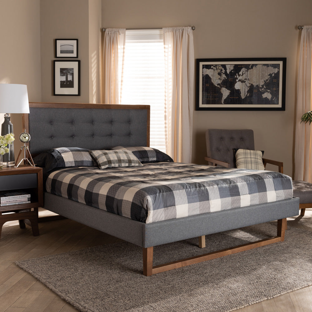 Baxton Studio - Emele Queen Size Bed in Dark Grey/Ash walnut - Emele-Dark Grey/Ash Walnut-Queen view 6