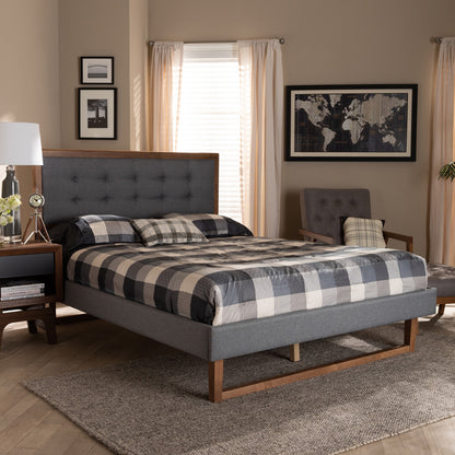 Baxton Studio - Emele Queen Size Bed in Dark Grey/Ash walnut - Emele-Dark Grey/Ash Walnut-Queen view 6