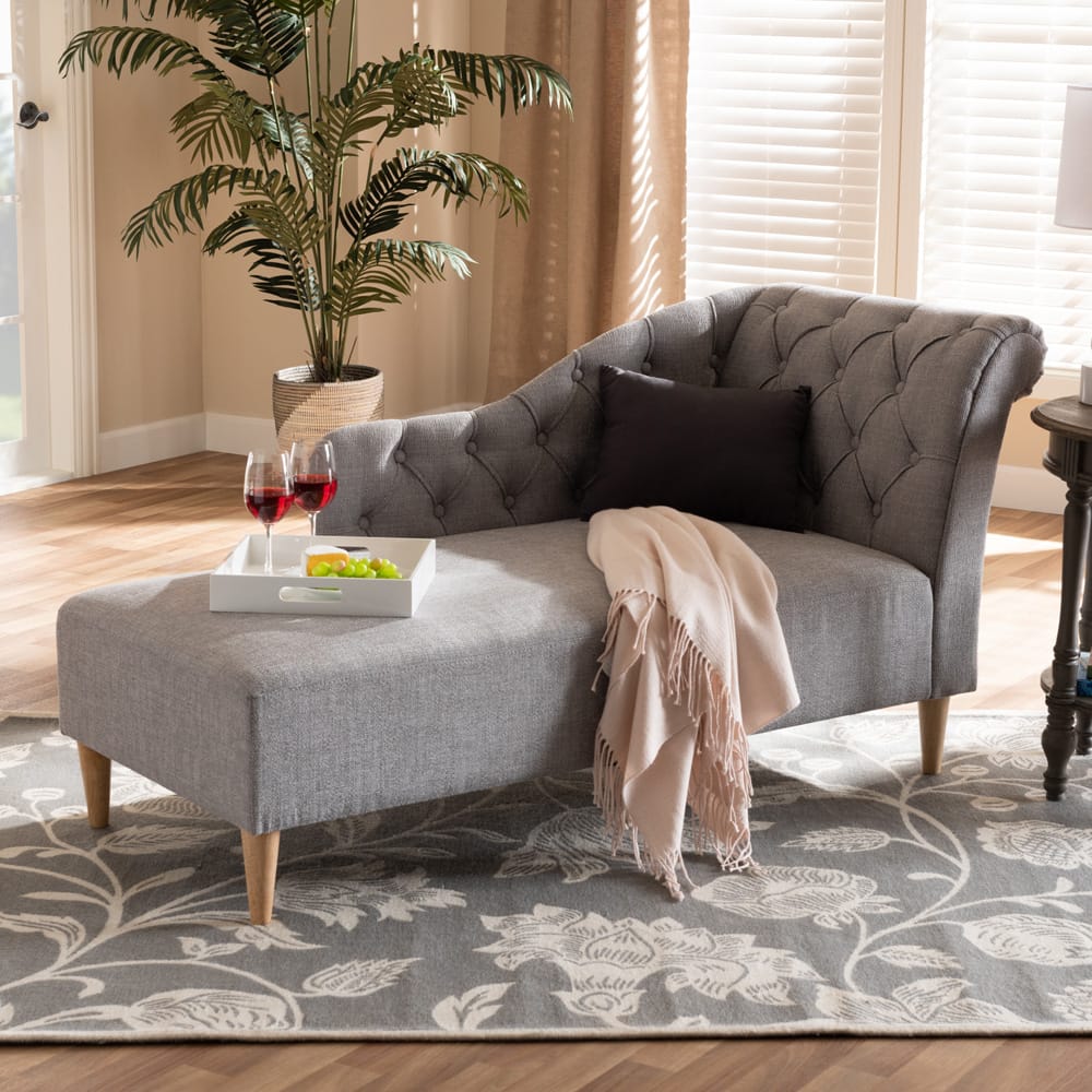 Baxton Studio - Emeline Chaise in Gray - CFCL1-Grey/Oak-KD Chaise view 6