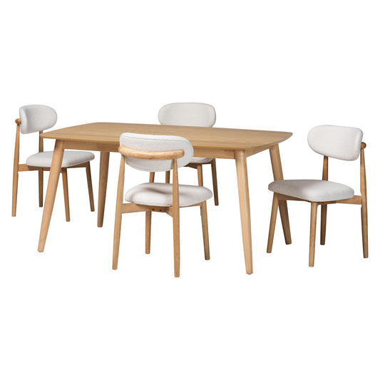 Baxton Studio - Emily Dining Set in White/Natural Brown - Emily-White Boucle/Natural-5PC Dining Set view 1