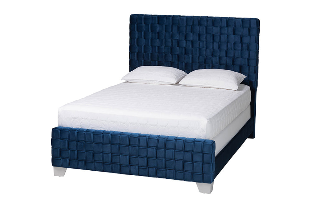 Baxton Studio - Emlyn Queen Size Bed - Emlyn-Navy Blue-Queen view 1
