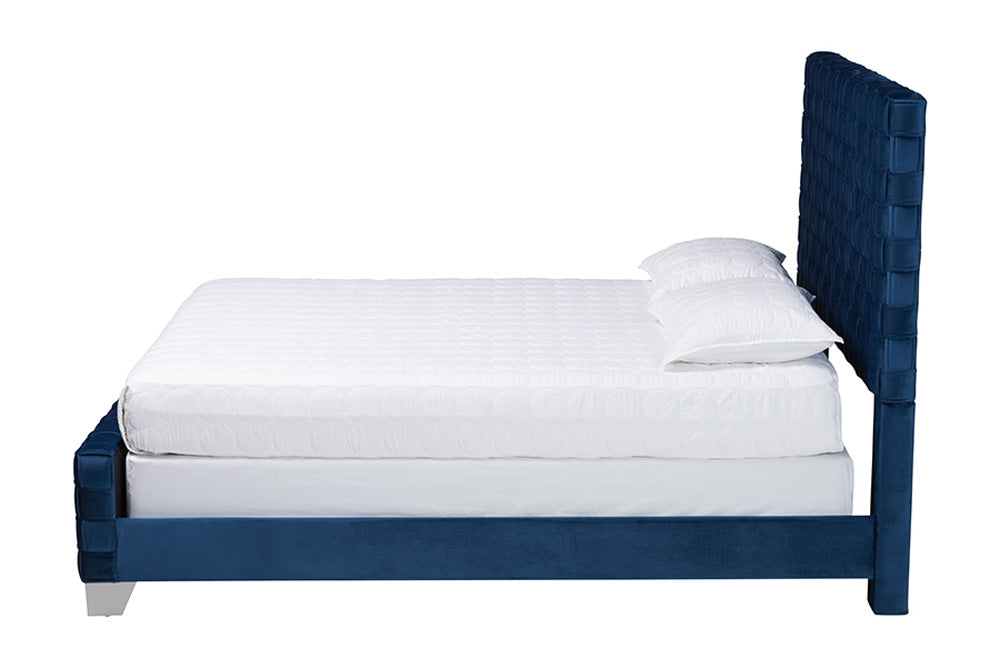Baxton Studio - Emlyn Queen Size Bed - Emlyn-Navy Blue-Queen view 2