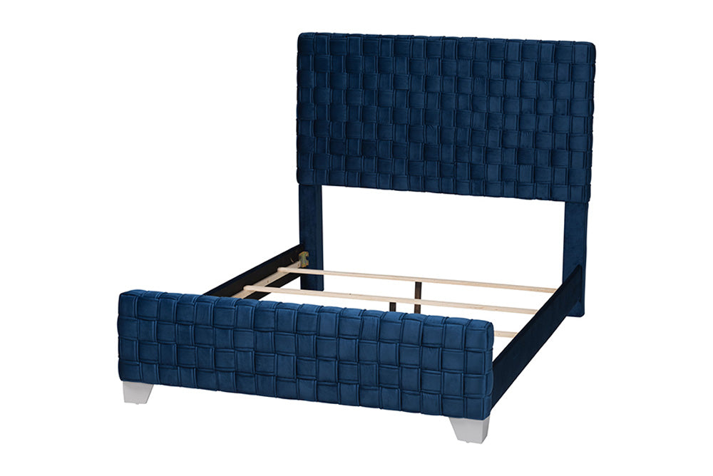 Baxton Studio - Emlyn Queen Size Bed - Emlyn-Navy Blue-Queen view 3