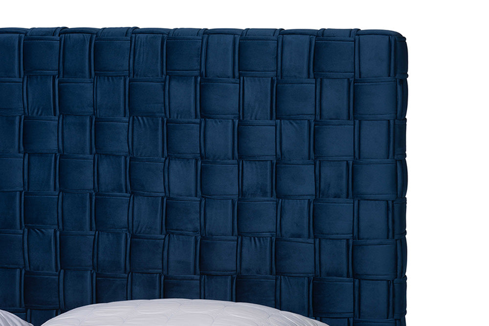 Baxton Studio - Emlyn Queen Size Bed - Emlyn-Navy Blue-Queen view 4