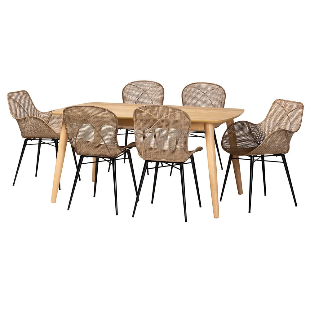 Baxton Studio - Emmali Dining Set in Greywash/Natural Brown/Black - KYG015C-Natural Oak/Light Grey-7PC Dining Set view 1
